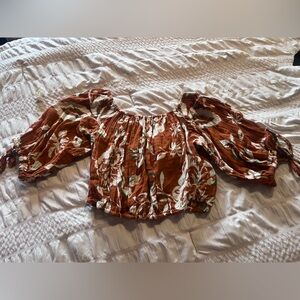 Anthropologie Rust and Cream Floral Top